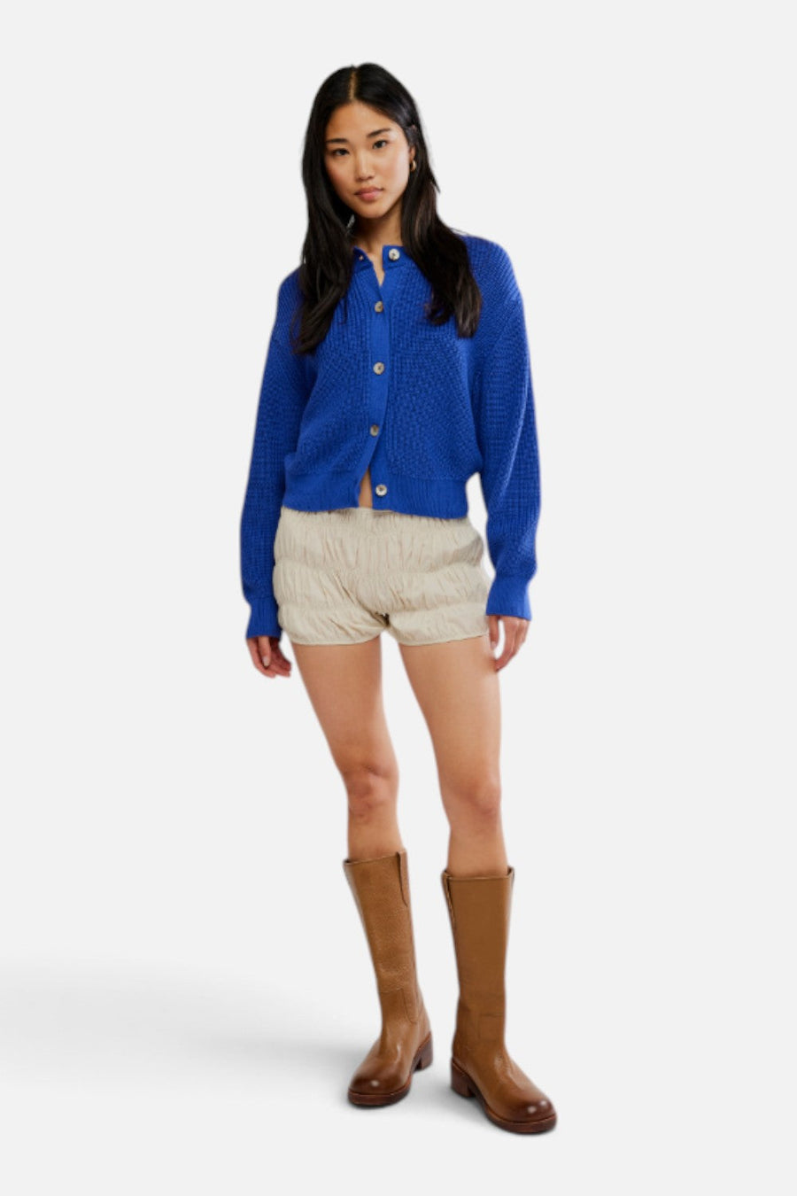 Free People Vienna Cardigan in Blue Beam – flat lay