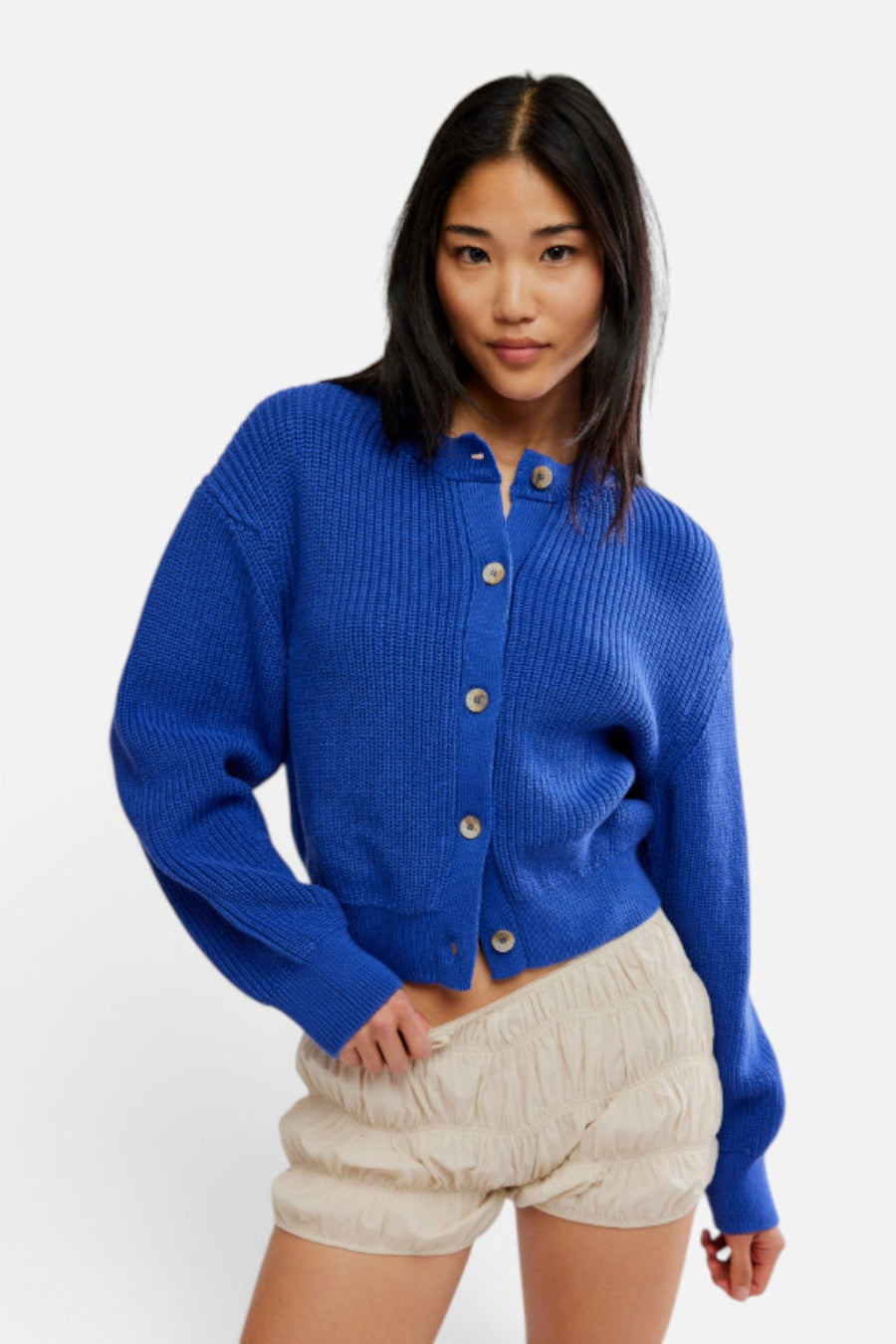 Free People Vienna Cardigan in Blue Beam – front view