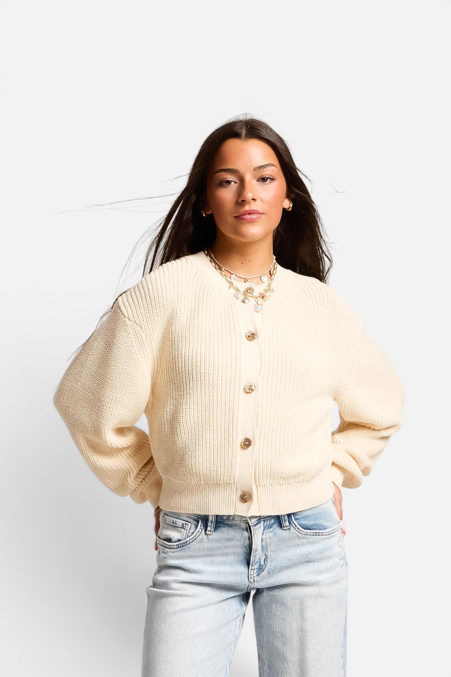 Free People Vienna Cardigan in Ivory – front view