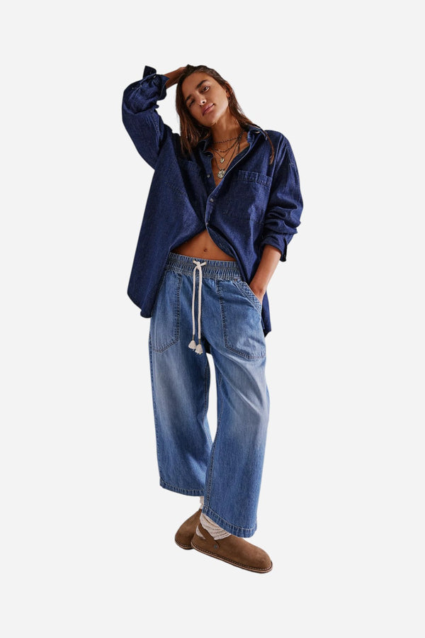 Free People We The Free Easy Peasy Pull-On Jeans in No Problem