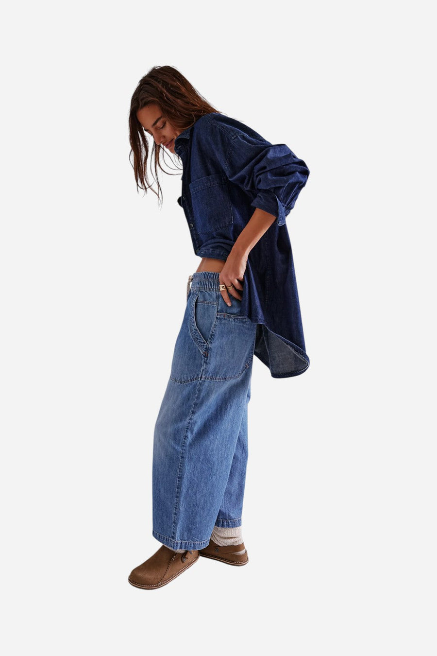 Free People We The Free Easy Peasy Pull-On Jeans in No Problem – side view