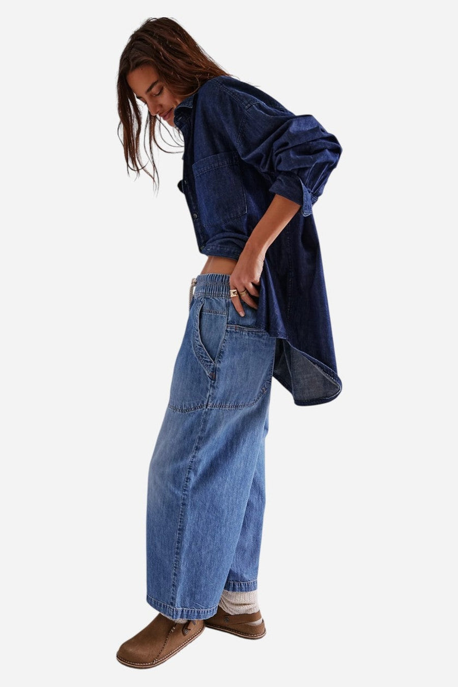 Free People We The Free Easy Peasy Pull-On Jeans in No Problem – side view