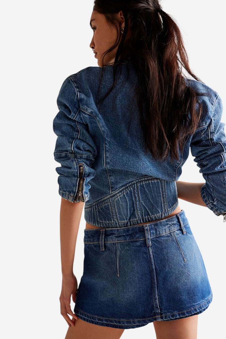 Free People We The Free Gallivanting Peekaboo Skort in Blue Rebel – back view