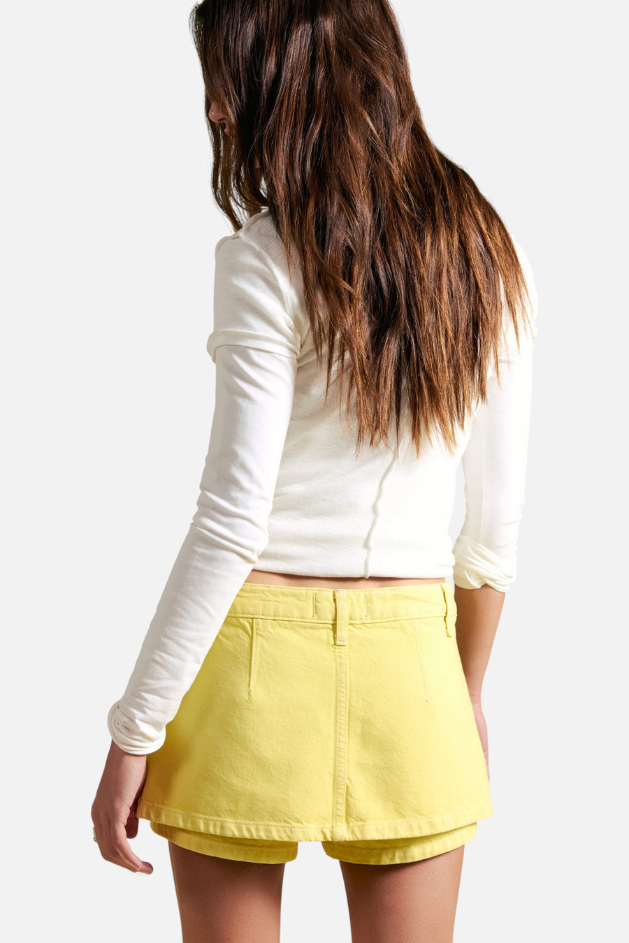 Free People We The Free Gallivanting Peekaboo Skort in Lemon Ice – back view