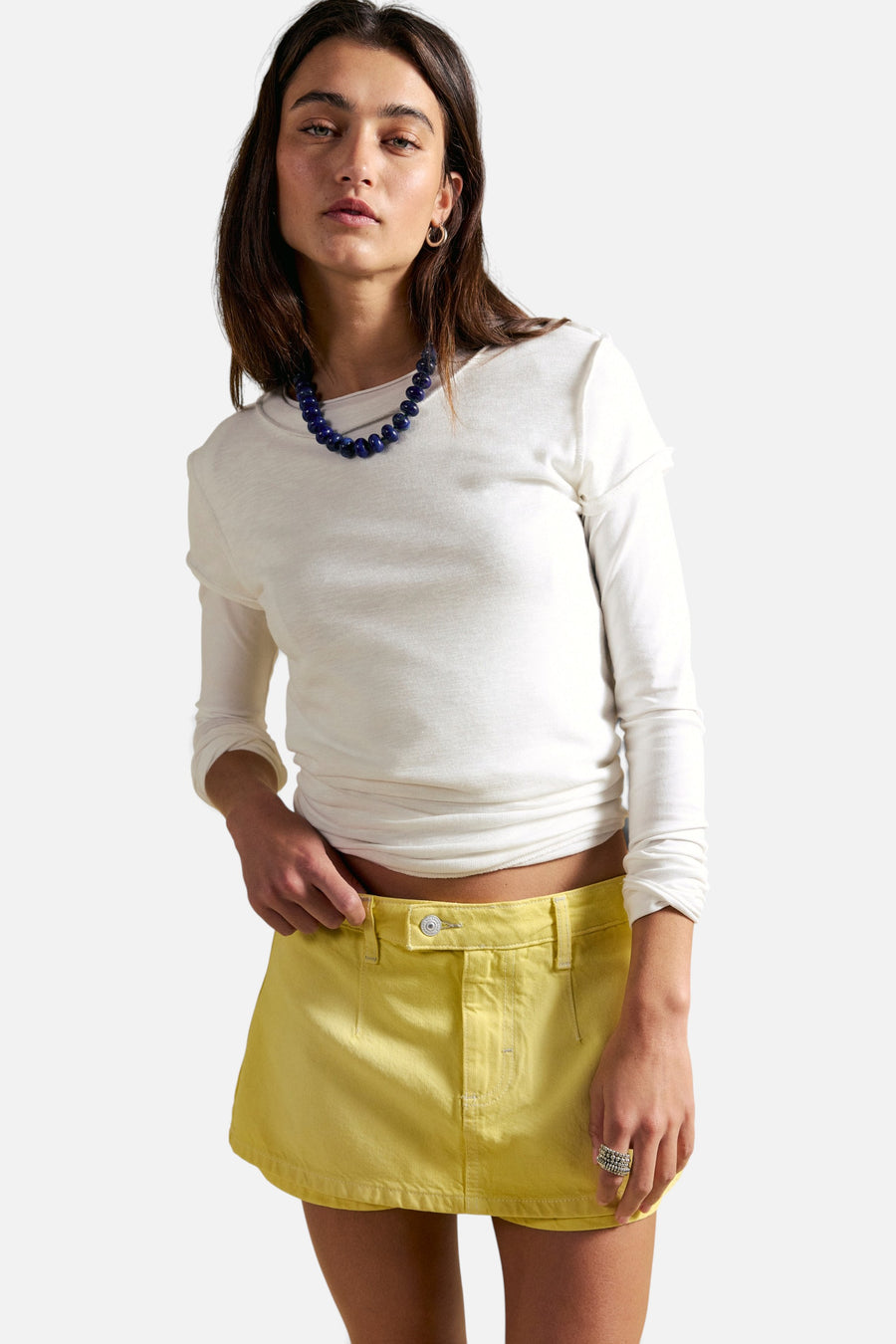 Free People We The Free Gallivanting Peekaboo Skort in Lemon Ice – front view