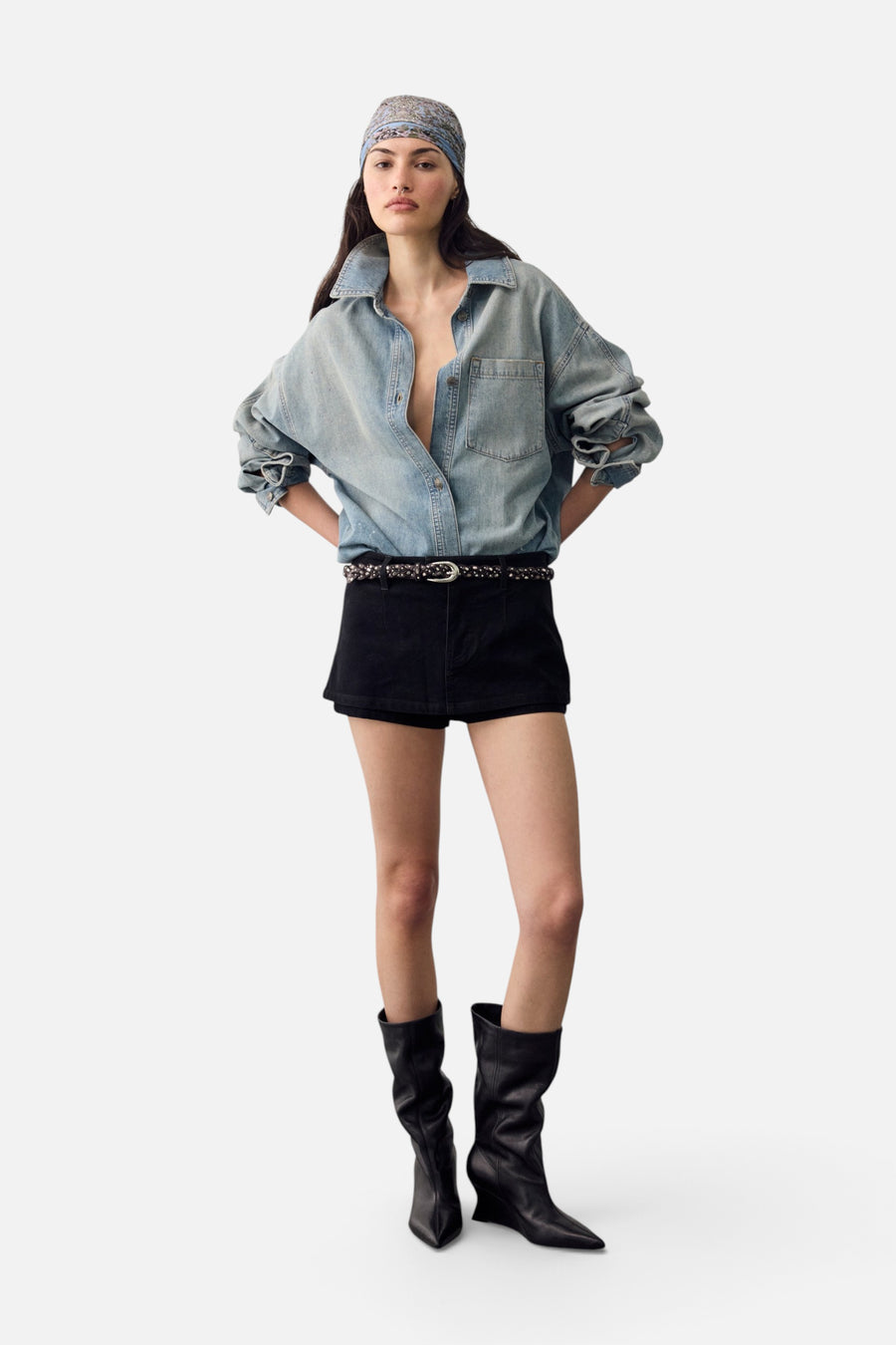 Free People We The Free Gallivanting Vegan Suede Peekaboo Skort in Black – front view