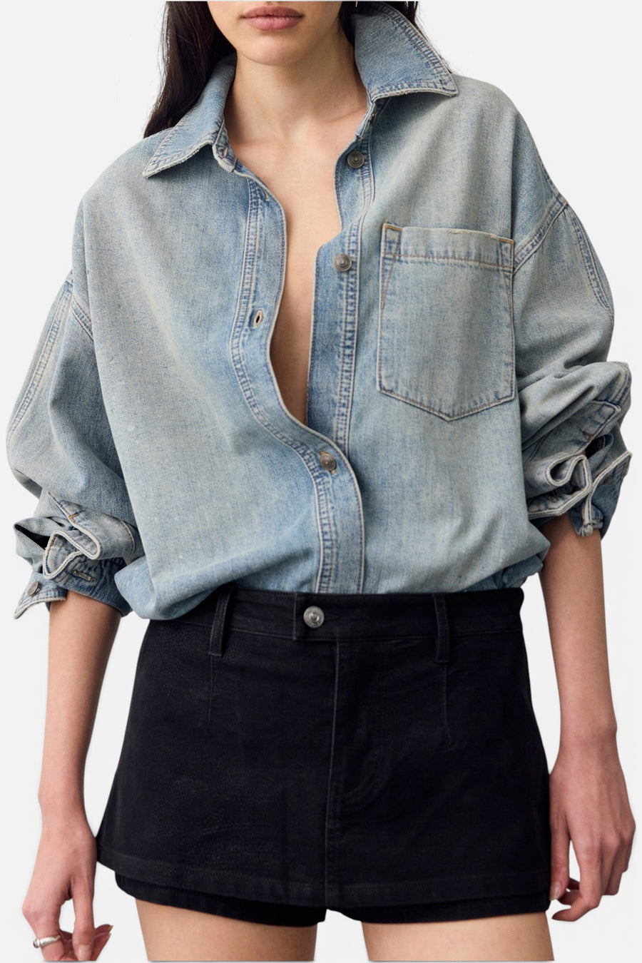 Free People We The Free Gallivanting Vegan Suede Peekaboo Skort in Black – side view