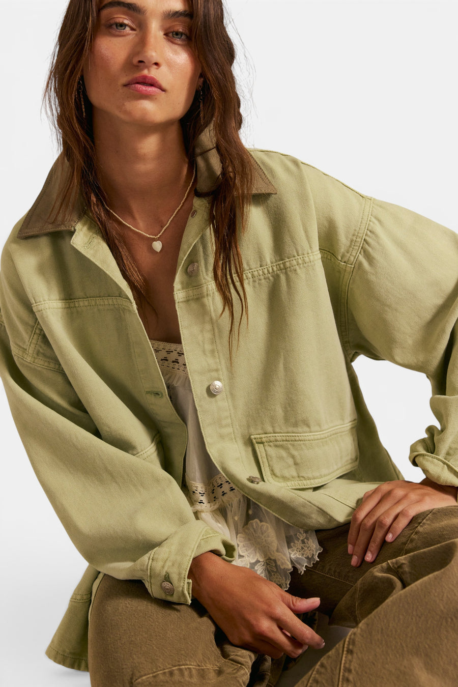 Free People We The Free Lemon Denim Jacket in Washed Sage – alternate