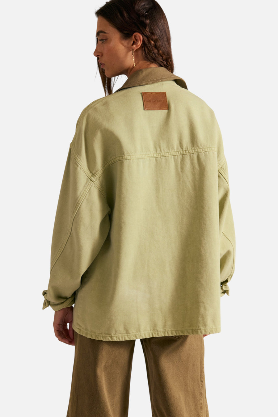 Free People We The Free Lemon Denim Jacket in Washed Sage – back view
