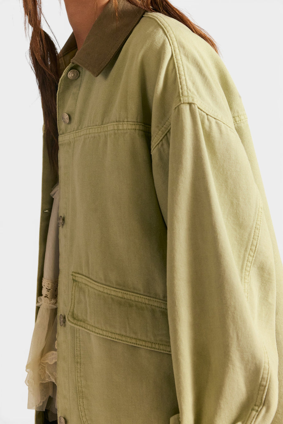 Free People We The Free Lemon Denim Jacket in Washed Sage – detail
