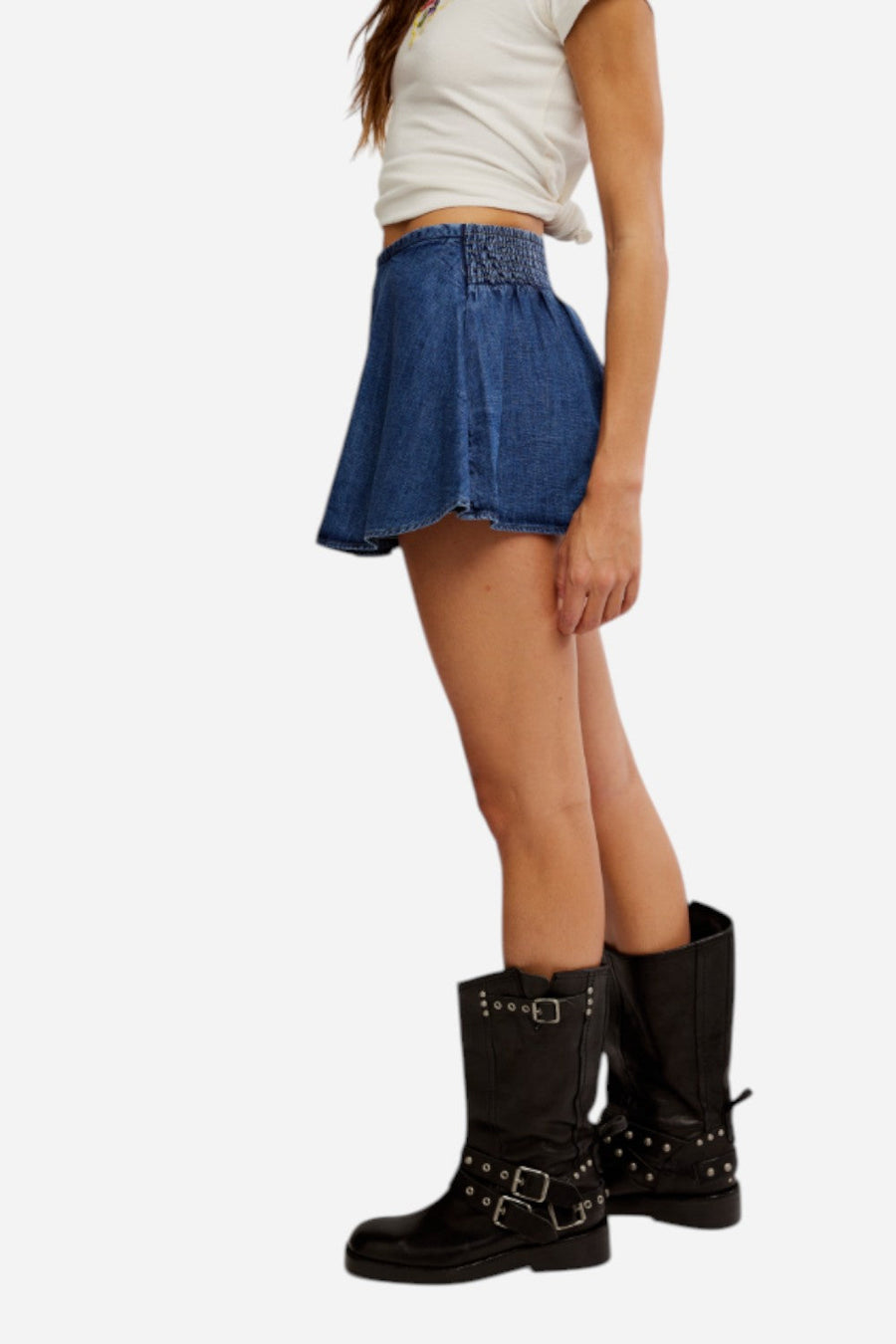Free People We The Free Paradise Found Denim Skort in Mid Indigo – side view