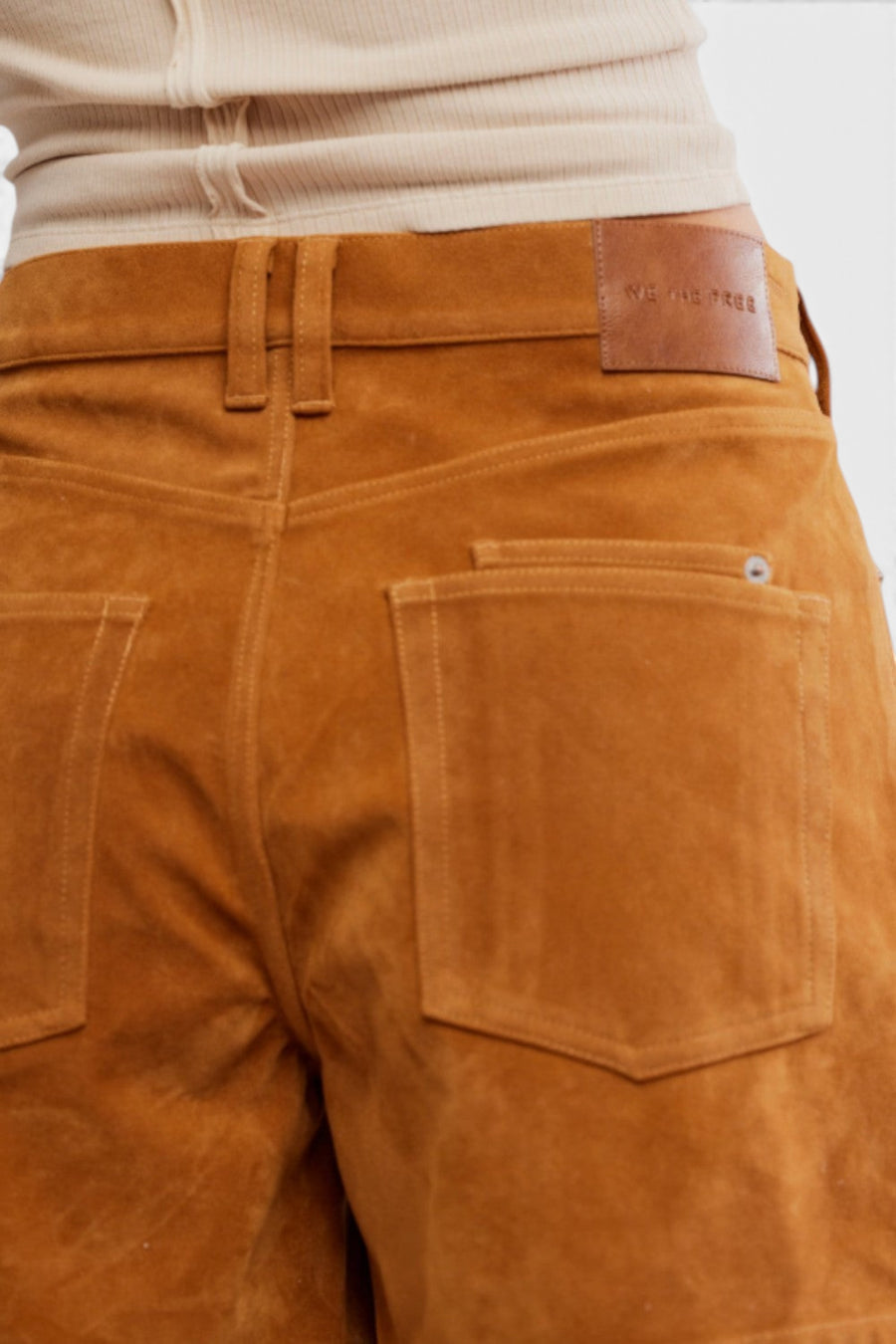Free People We The Free Tippi Vegan Suede Shorts in Dark Honey – detail