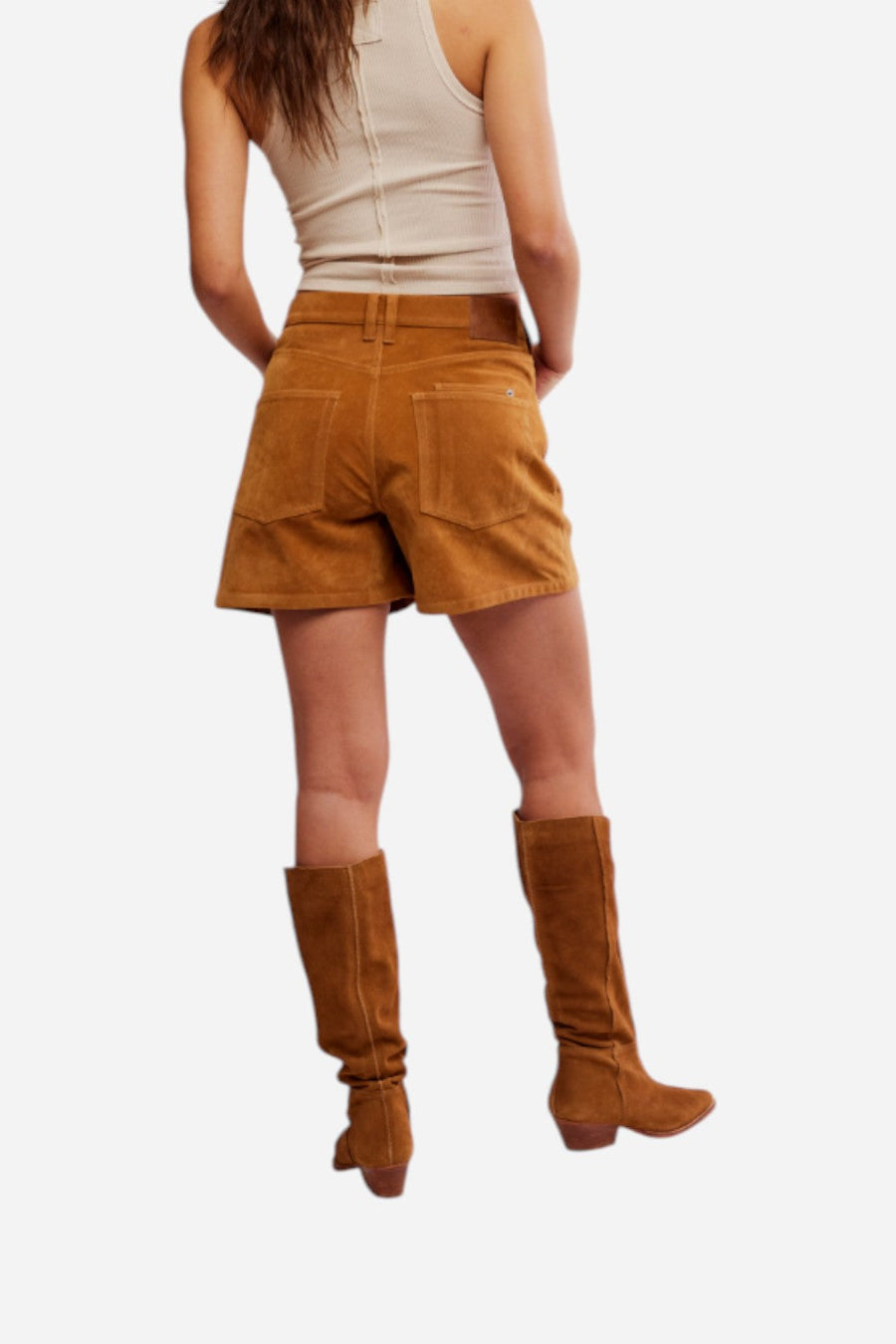 Free People We The Free Tippi Vegan Suede Shorts in Dark Honey – side view