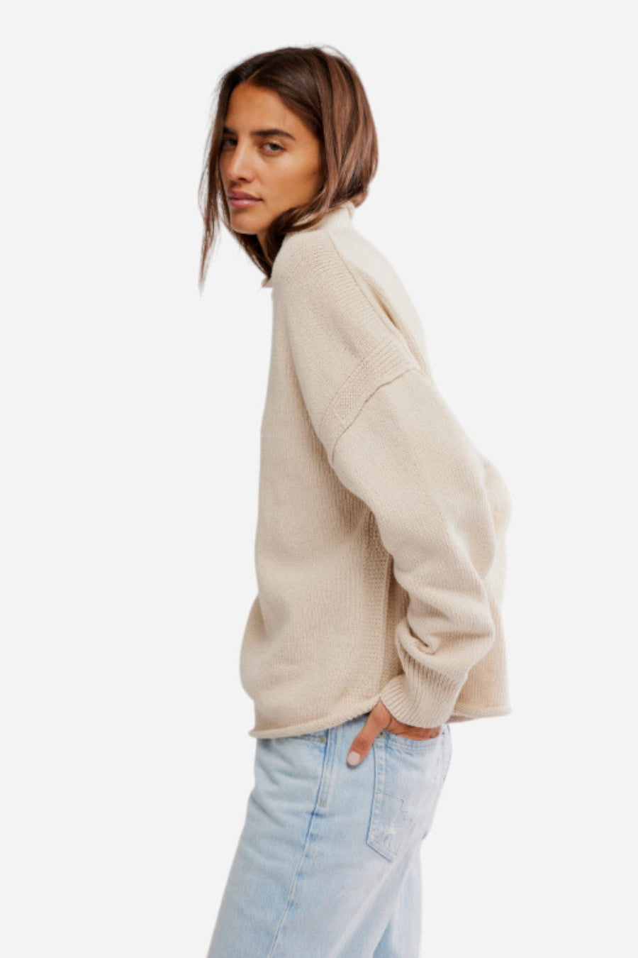 Free People We the Free Torres Roll Neck Tunic in Sugar Swizzle – back view