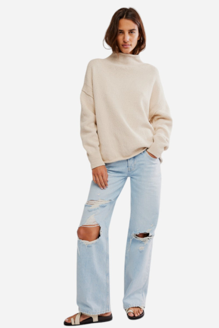 Free People We the Free Torres Roll Neck Tunic in Sugar Swizzle – flat lay