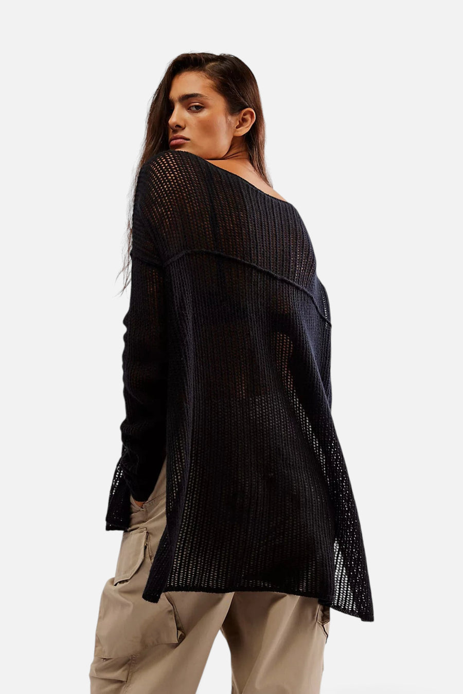 Free People Wednesday Cashmere Pullover in Black – back view