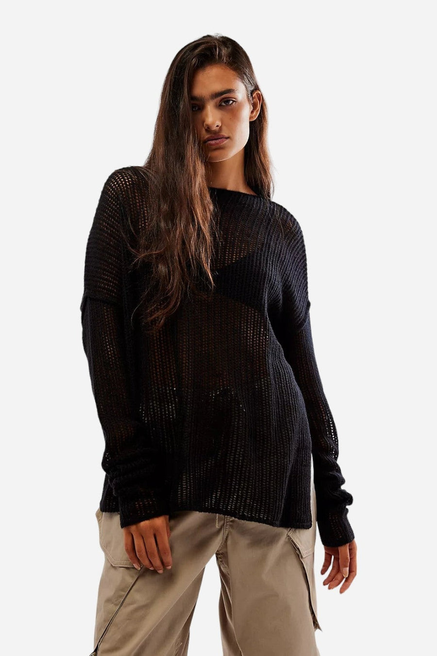 Free People Wednesday Cashmere Pullover in Black – side view