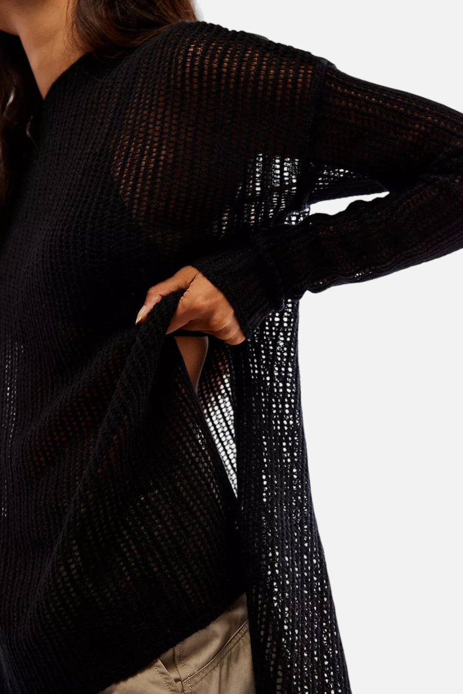 Free People Wednesday Cashmere Pullover in Black – side view
