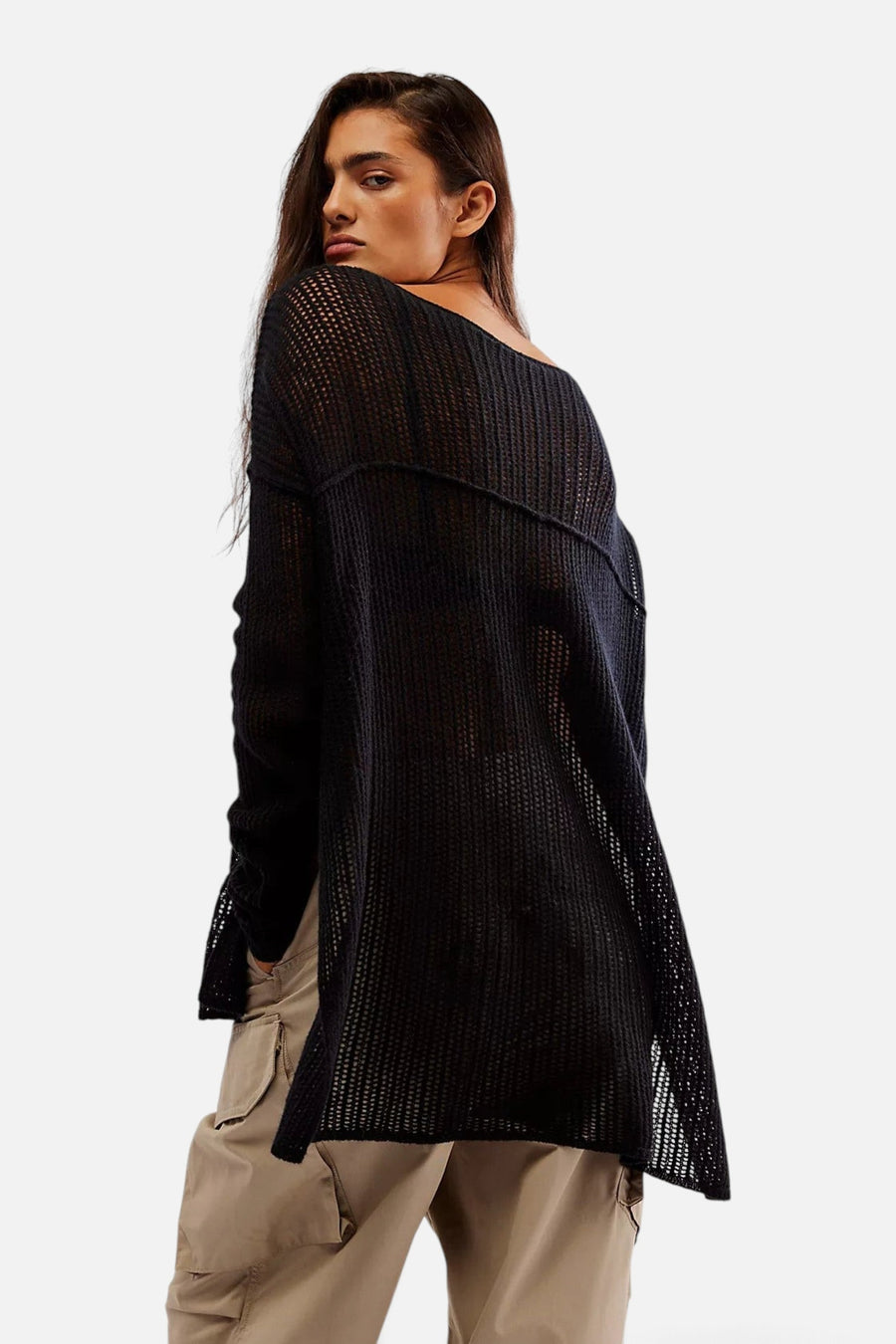 Free People Wednesday Cashmere Pullover in Black – side view