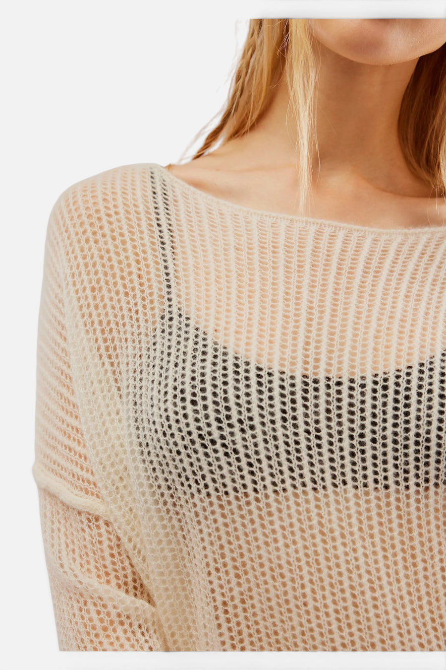 Free People Wednesday Cashmere Pullover in Whey – detail