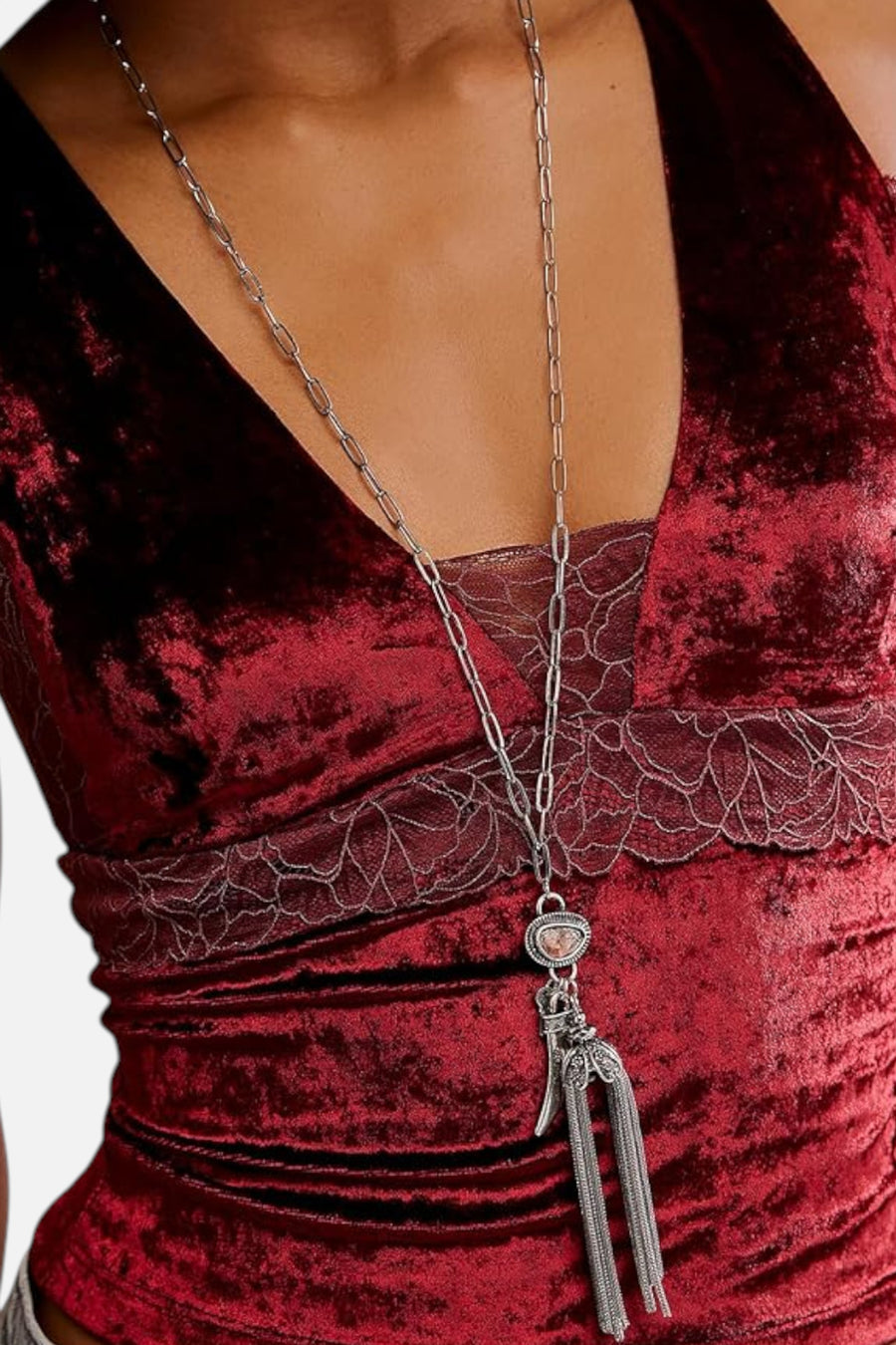 Free People Women's Bed of Roses Cami in Garnet Grotto – detail