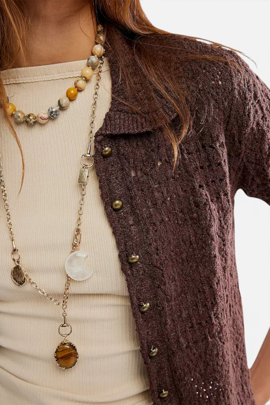 Free People Women's Daylight Cardi in French Chocolate – detail