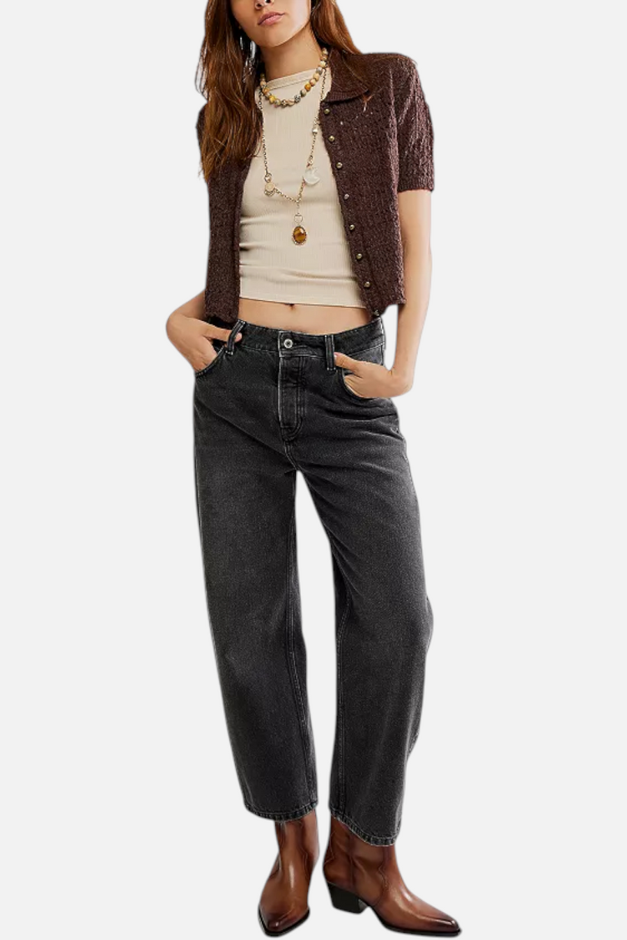 Free People Women's Daylight Cardi in French Chocolate – flat lay