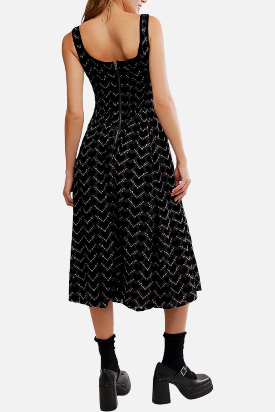Free People Women's Freya Printed Midi Dress in Charcoal – back view
