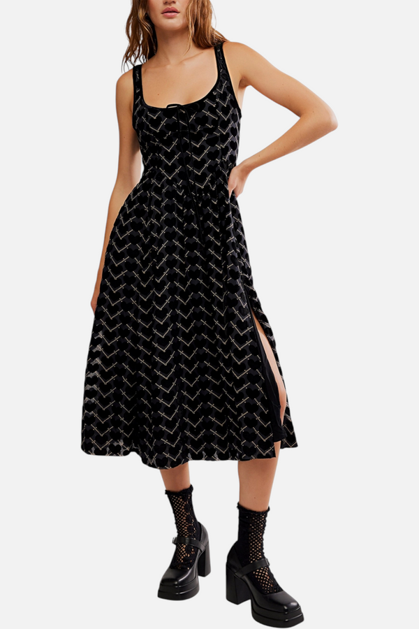 Free People Women's Freya Printed Midi Dress in Charcoal