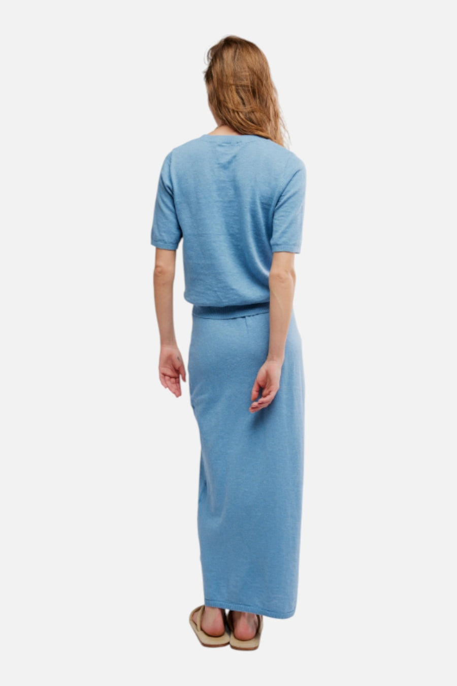 Free People Women's Isabella Sweater Skirt Set in Dusk Blue – on model