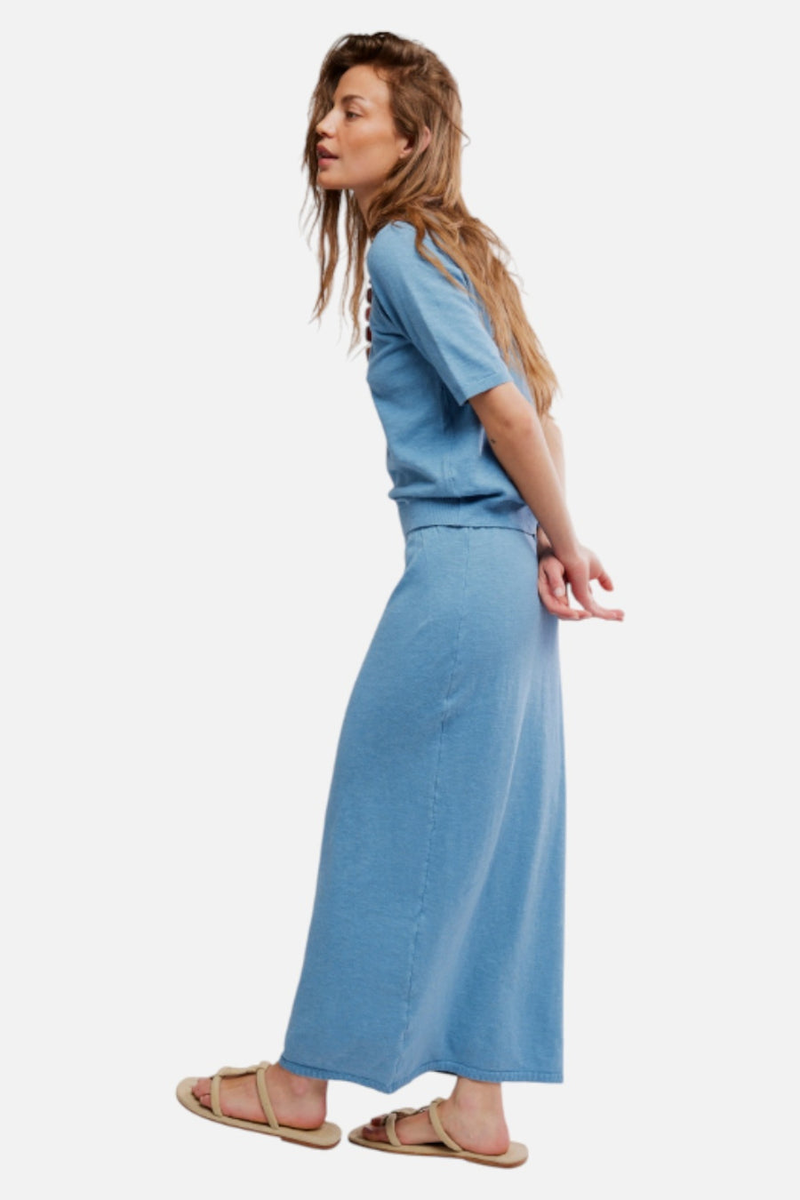 Free People Women's Isabella Sweater Skirt Set in Dusk Blue – on model