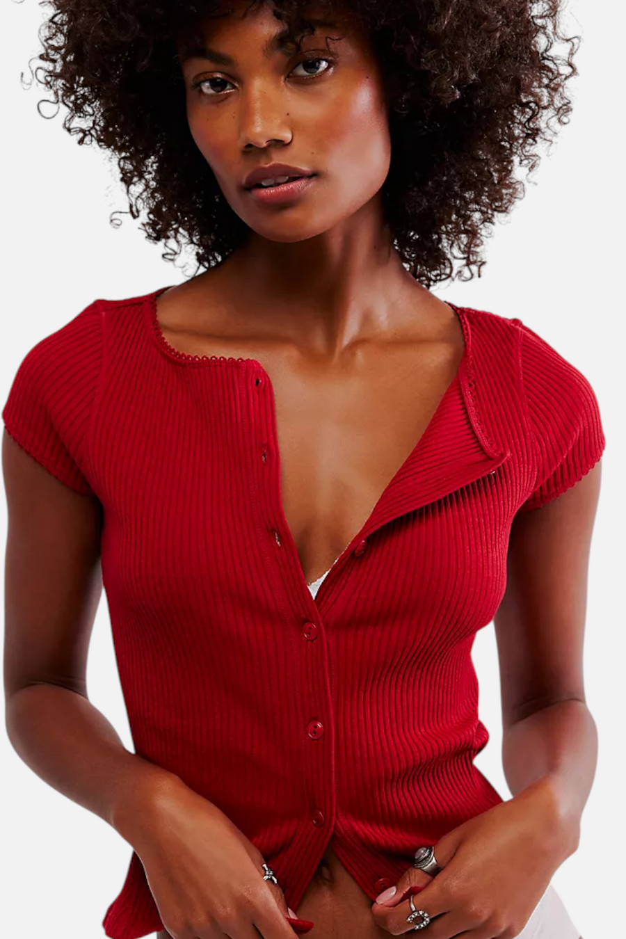Free People Women's Most Wanted Cardi in Red – back view