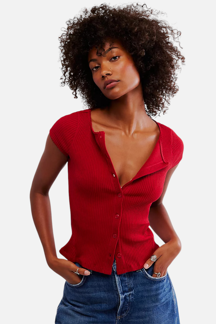 Free People Women's Most Wanted Cardi in Red – side view