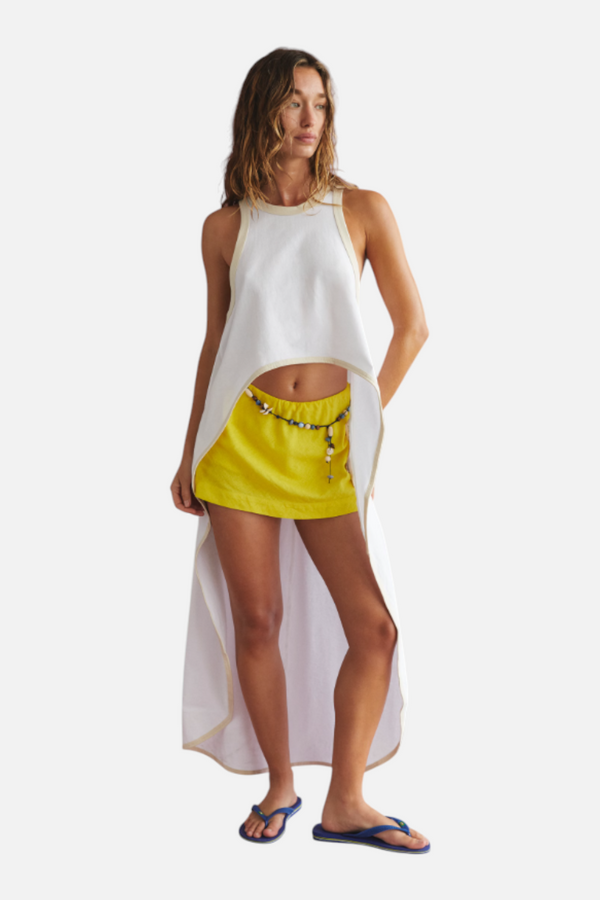 Free People Women's My Little Micro Mini Cotton-Linen Skort in Golden Kiwi