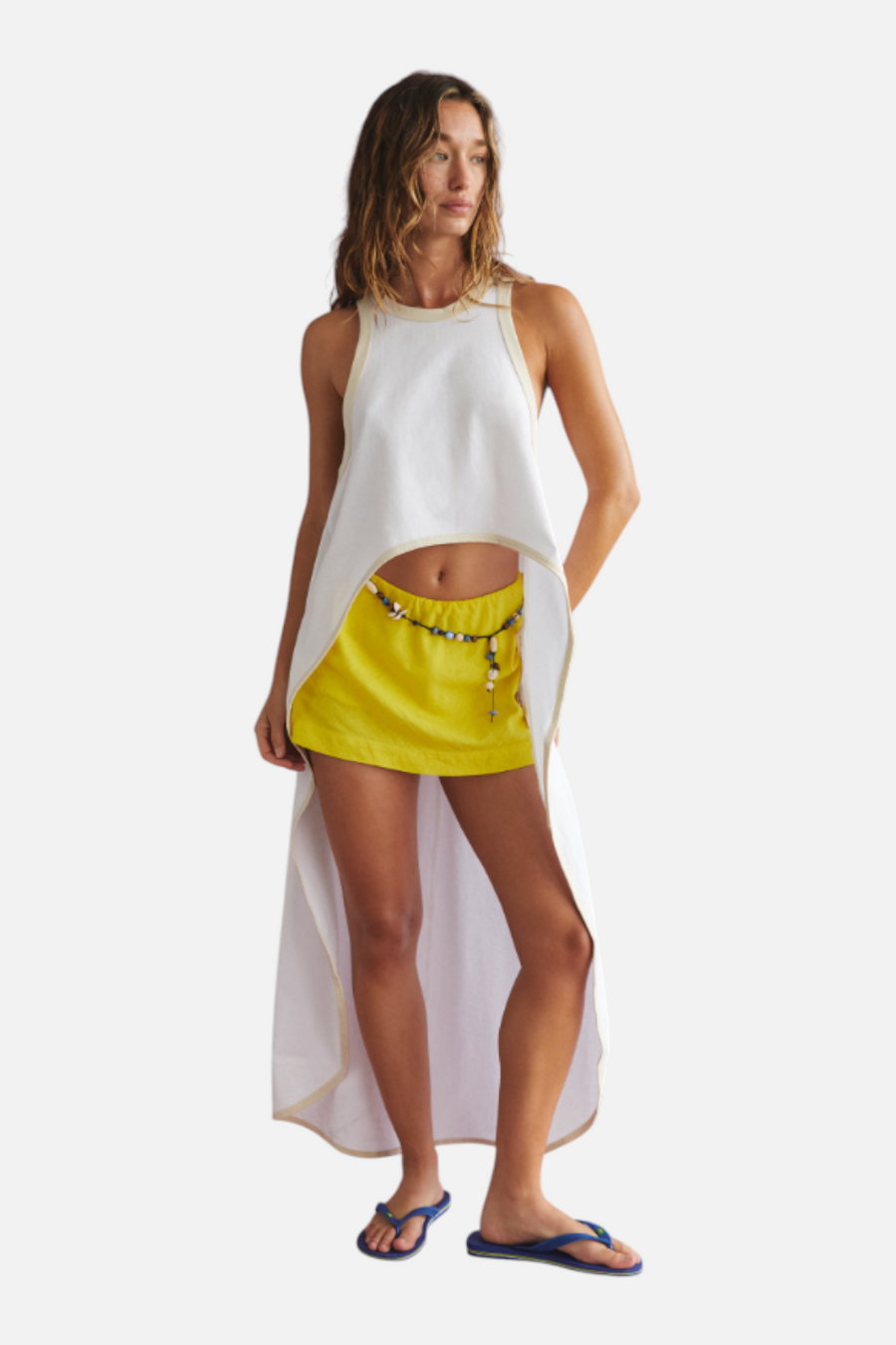 Free People Women's My Little Micro Mini Cotton-Linen Skort in Golden Kiwi – front view