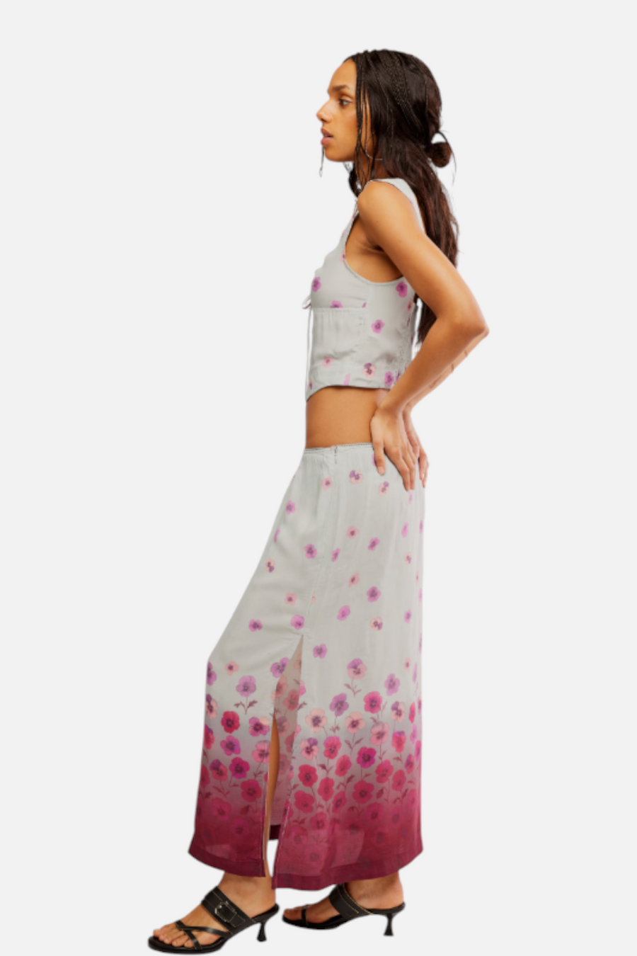 Free People Women's Of The Season Midi Skirt Set in Dusty Blue – back view