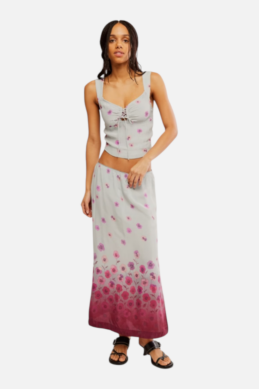 Free People Women's Of The Season Midi Skirt Set in Dusty Blue – front view