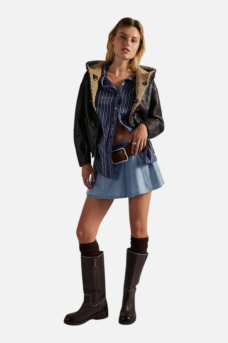 Free People Women's Paradise Found Denim Skort in Capri Blue – side view