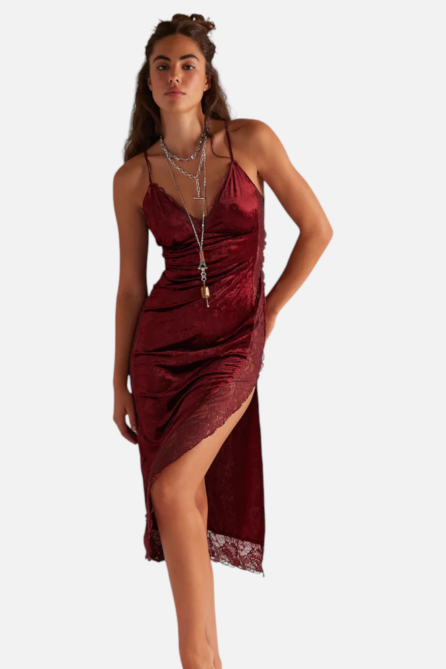Free People Women's Raise A Toast Midi Slip Dress in Garnet Grotto – back view