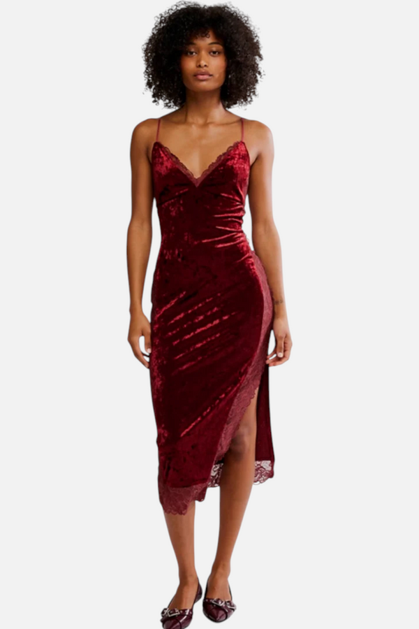 Free People Women's Raise A Toast Midi Slip Dress in Garnet Grotto