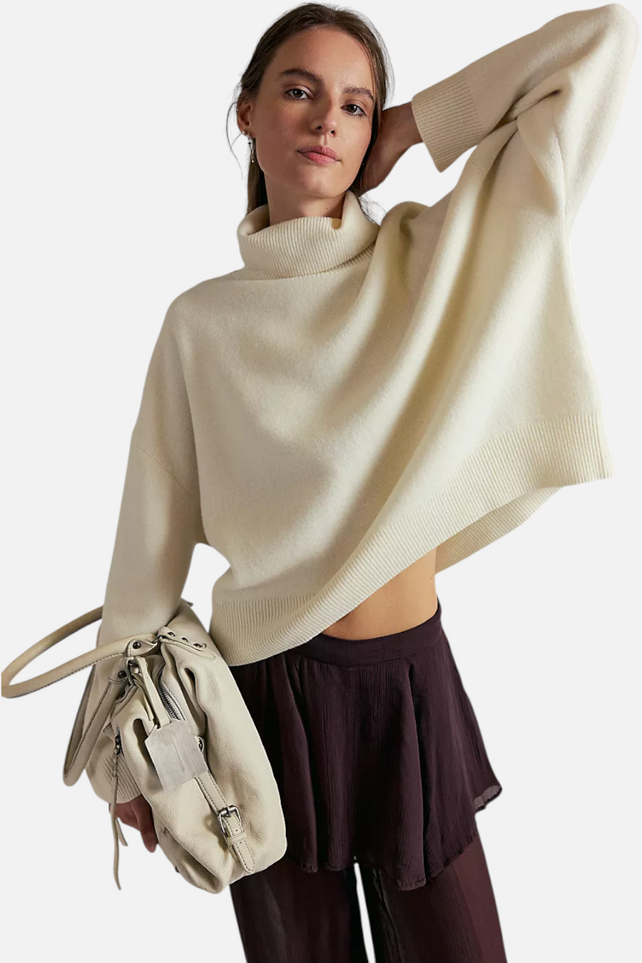 Free People Women's Sigma Turtleneck in Coconut Milk – front view