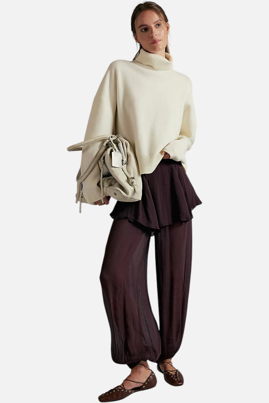 Free People Women's Sigma Turtleneck in Coconut Milk – side view