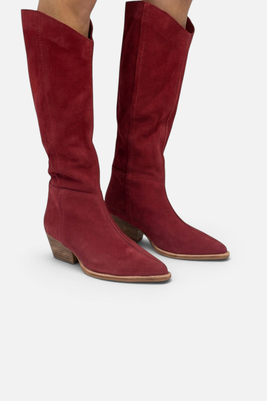Free People Women's Sway Low Slouch Boots 2.0 in Red – on model