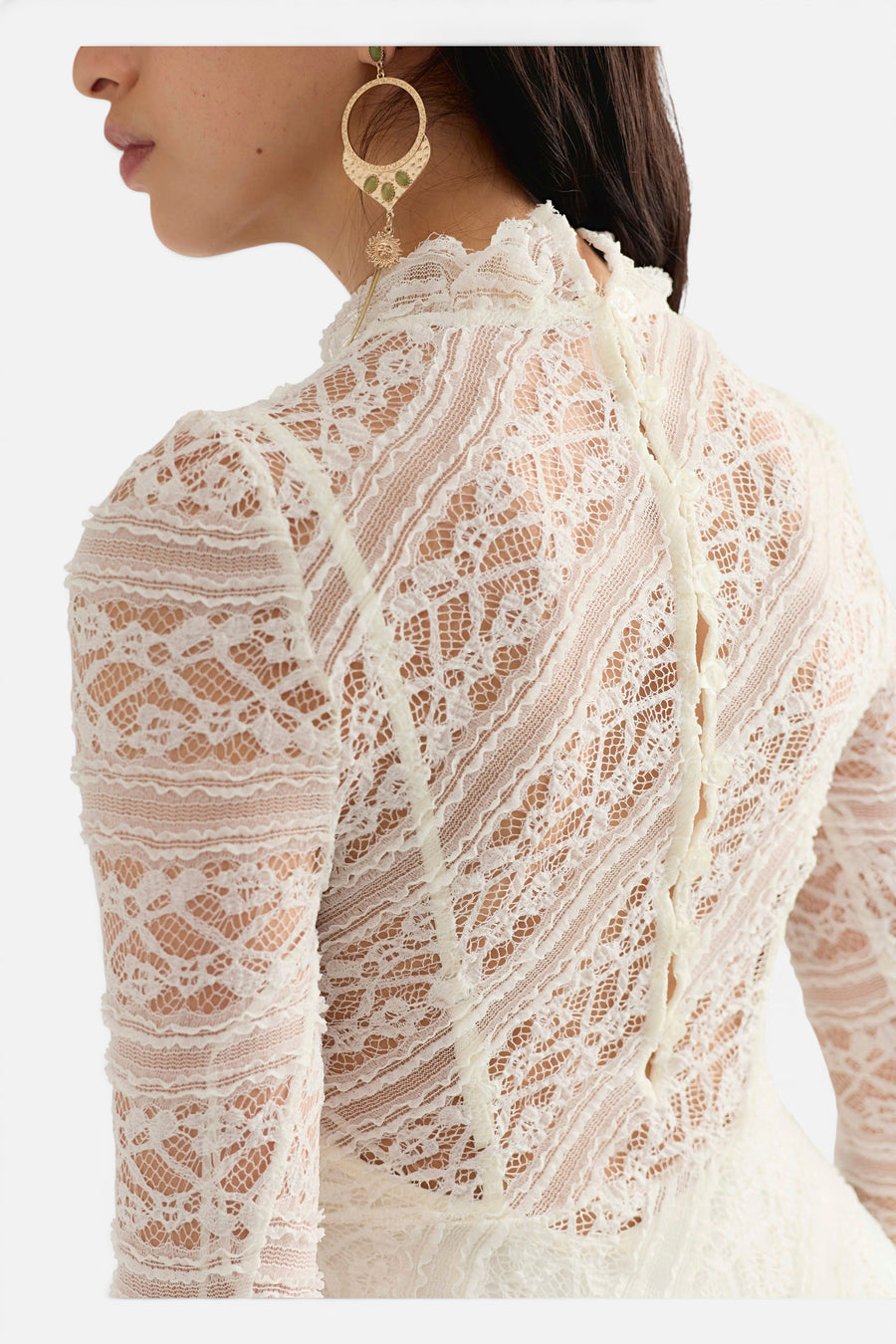 Free People Woodland Whispers Mini Dress in Tofu – back detail