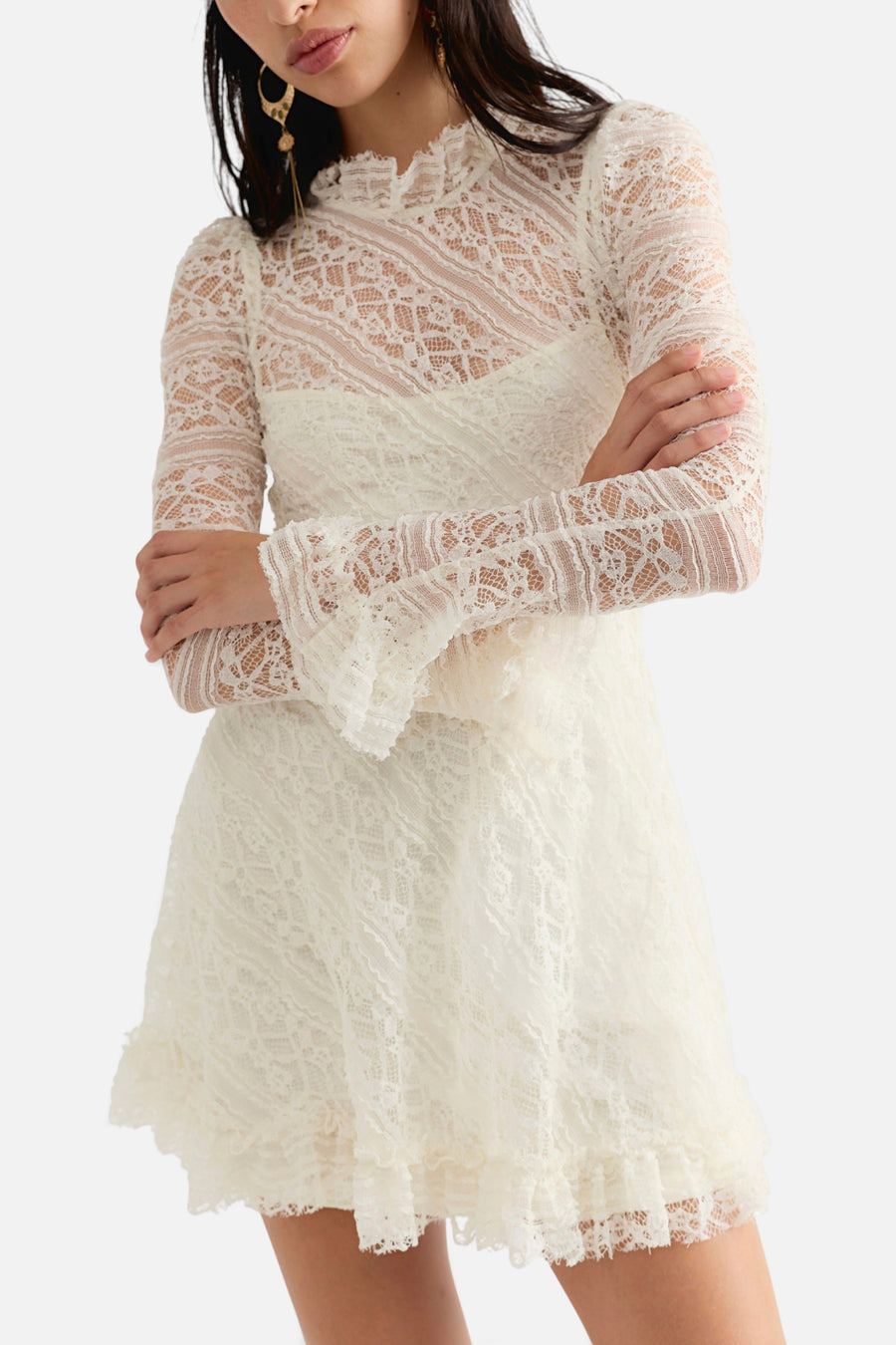 Free People Woodland Whispers Mini Dress in Tofu – front view