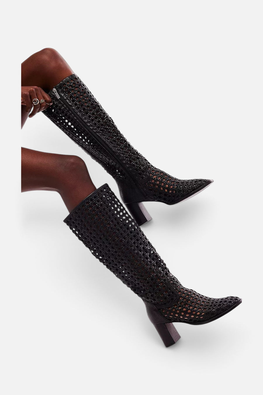 Free People Woodstock Woven Boots in Black – detail