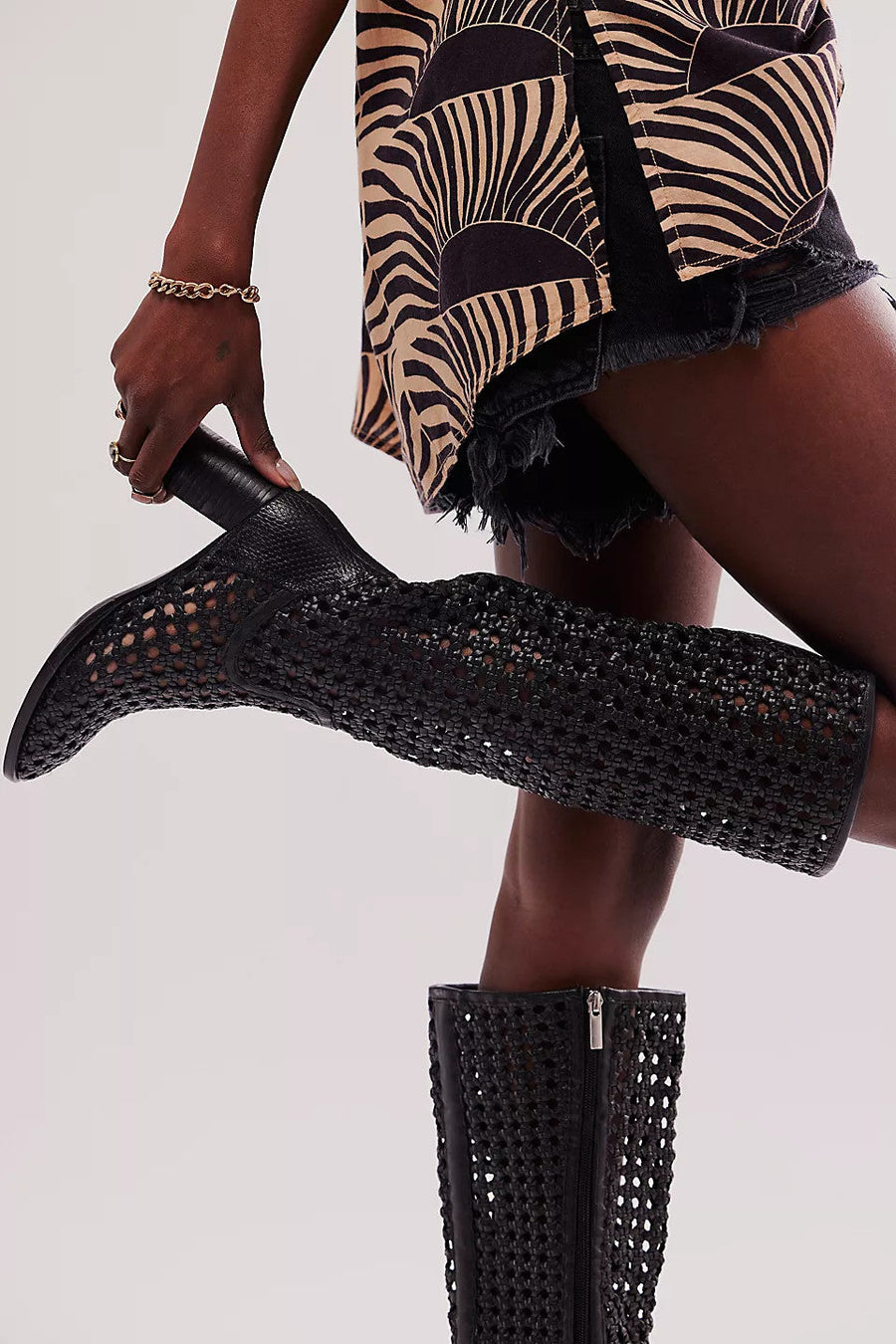 Free People Woodstock Woven Boots in Black – flat lay