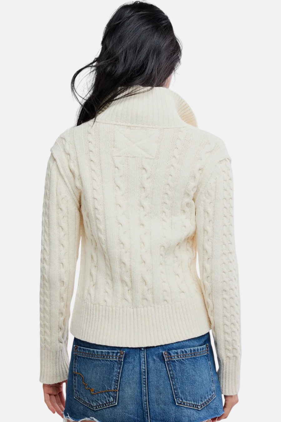 Free People Wtf Cable Collar Cardi in Ivory – side view