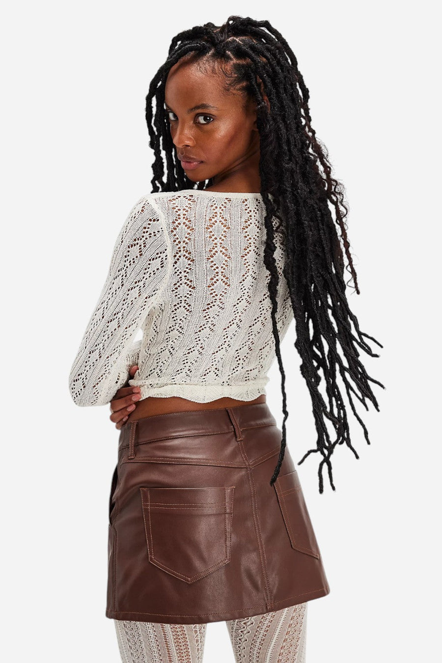 Free People Wynne Vegan Skirt in Chocolate Fondant – back view