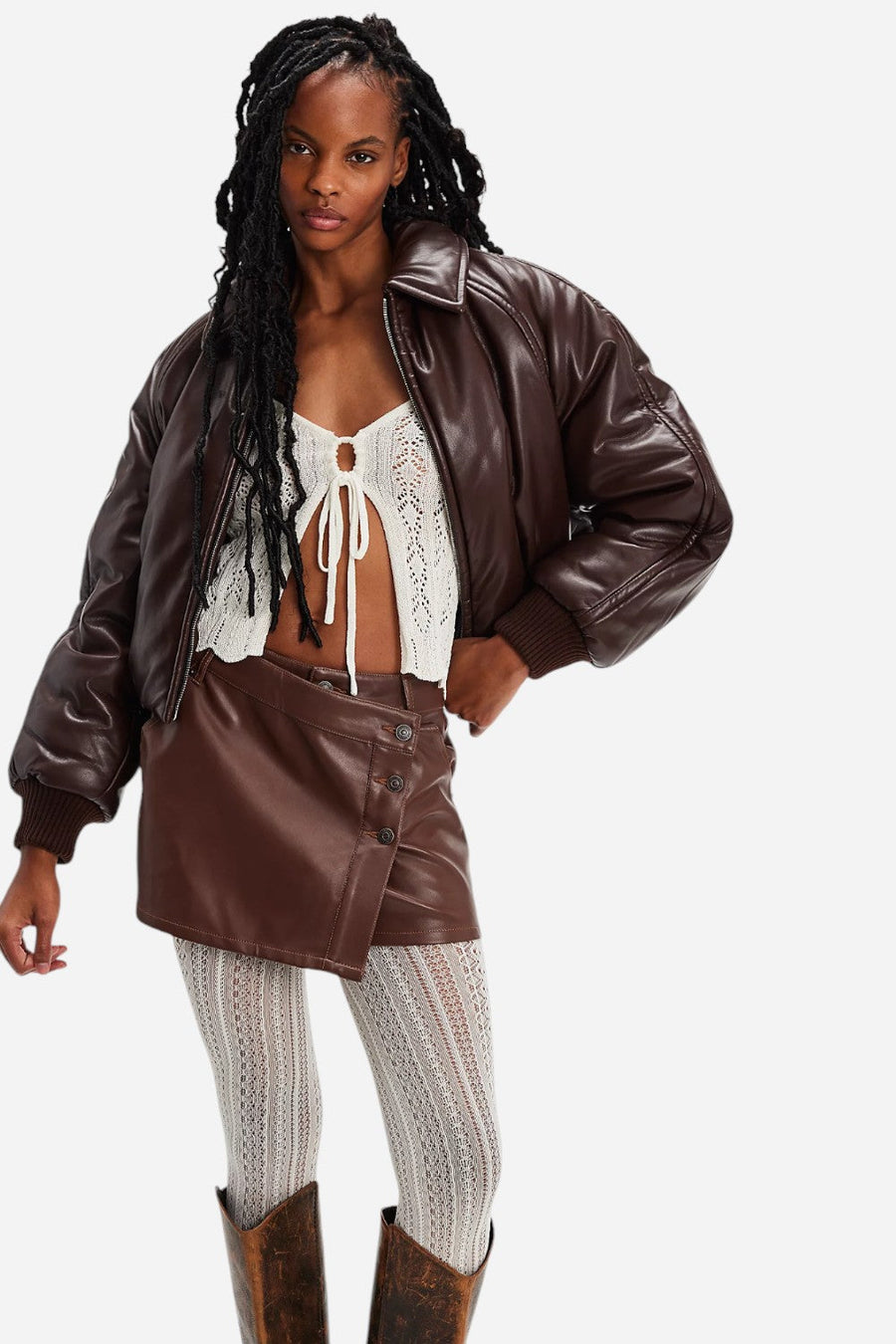 Free People Wynne Vegan Skirt in Chocolate Fondant – side view